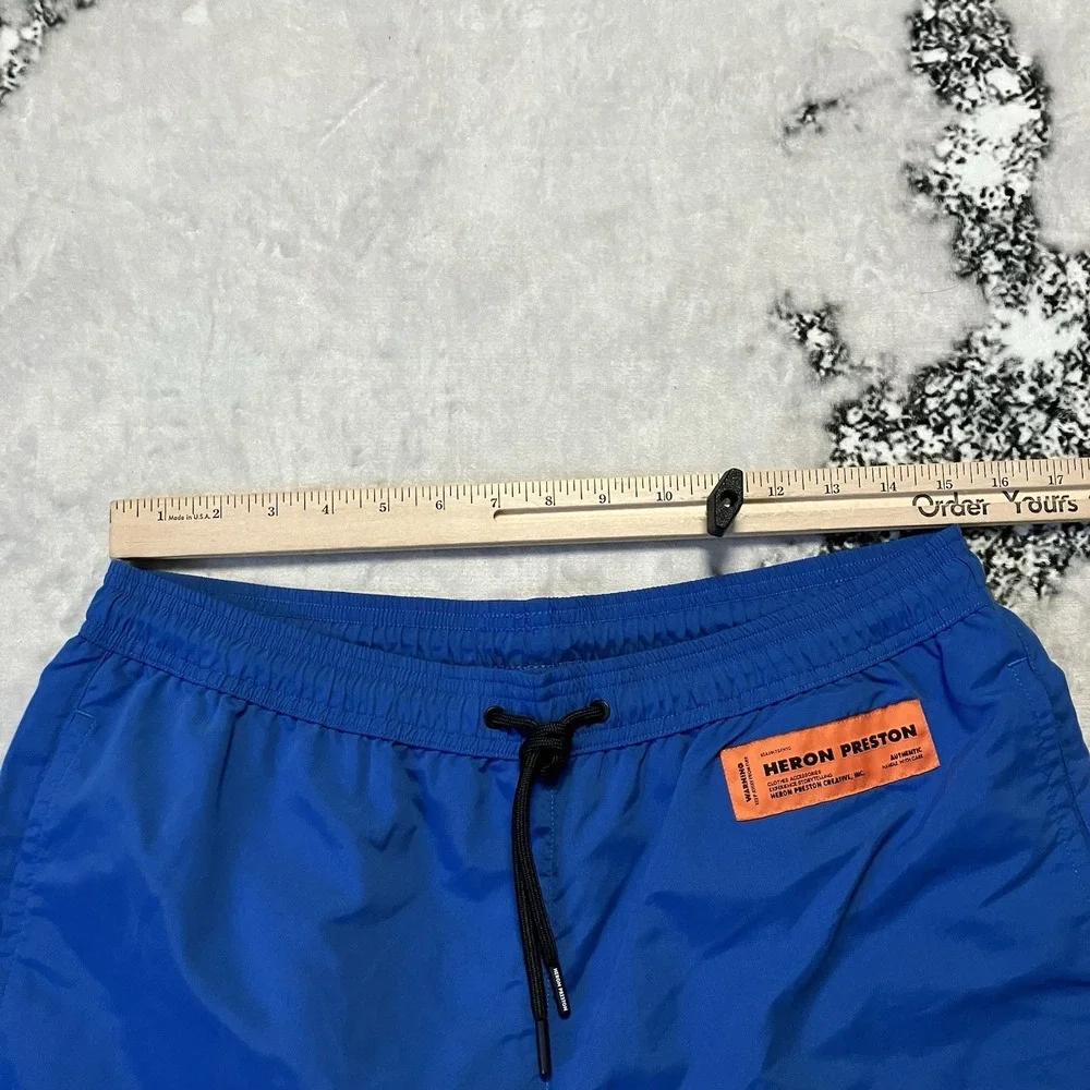 Heron Preston‎ Swim Shorts Mens Size Large Blue Mesh Lined Drawstring Waist